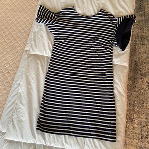 Blue and white striped dress